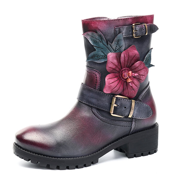 SOCOFY Handmade Floral Boots