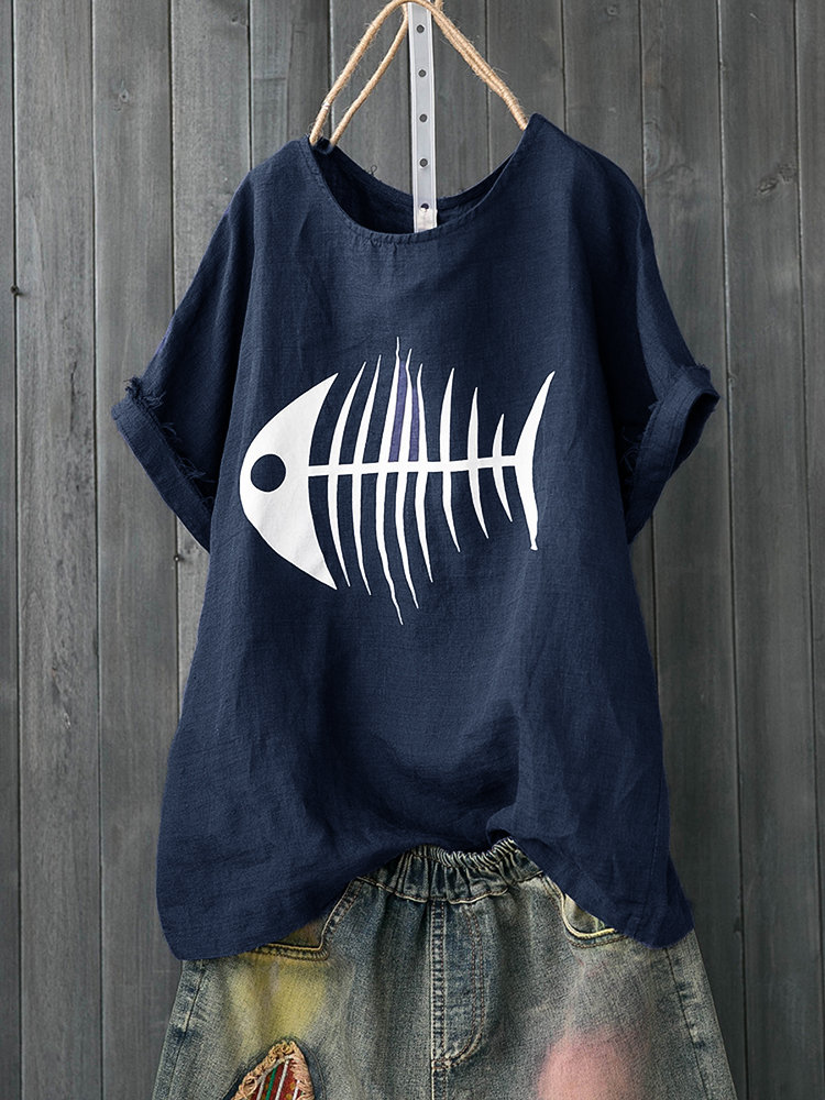 Print Fish Bone Casual Cute T Shirt