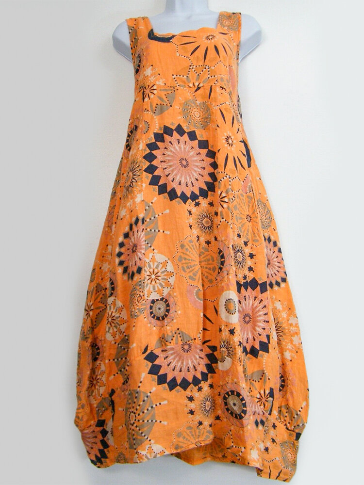 Vintage Print Irregular Dress