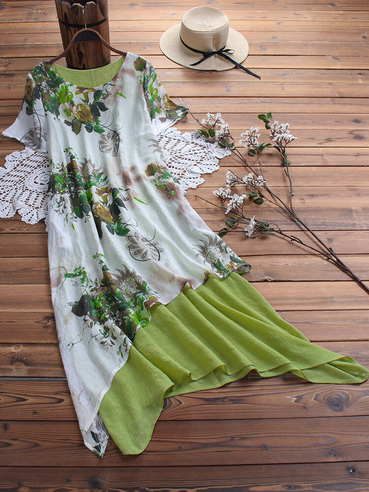 Vintage Print Floral Patch Dress