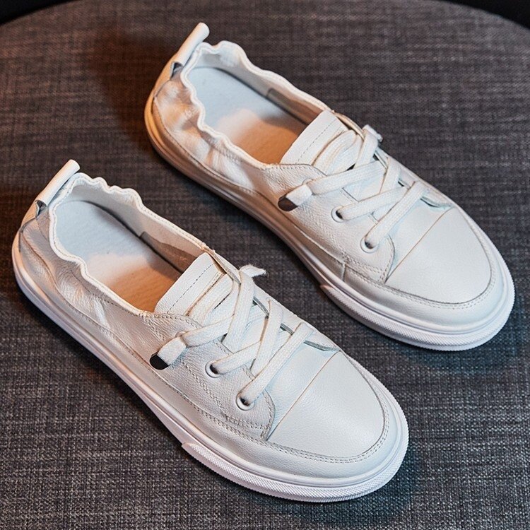 Hot-sale Women Casual PU Leather Lace Up White Flat Shoes - NewChic