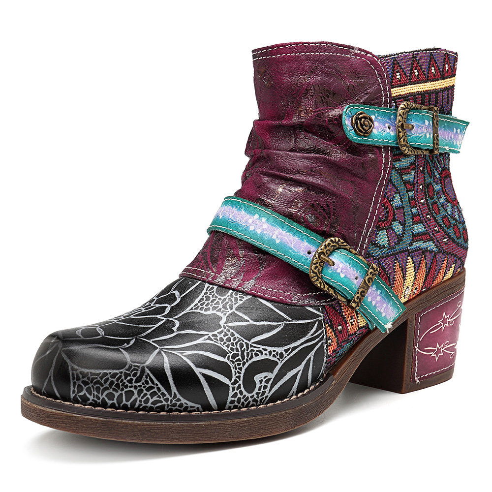 SOCOFY Cowgirl Leather Boots