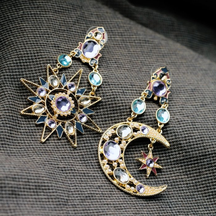 	Bohemian Goddess Moon Sun Earrings