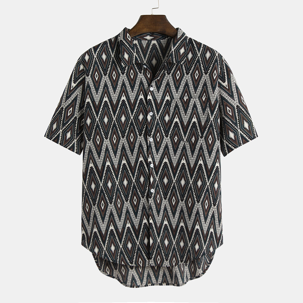 Mens Vintage Geometry Printed Casual Shirts