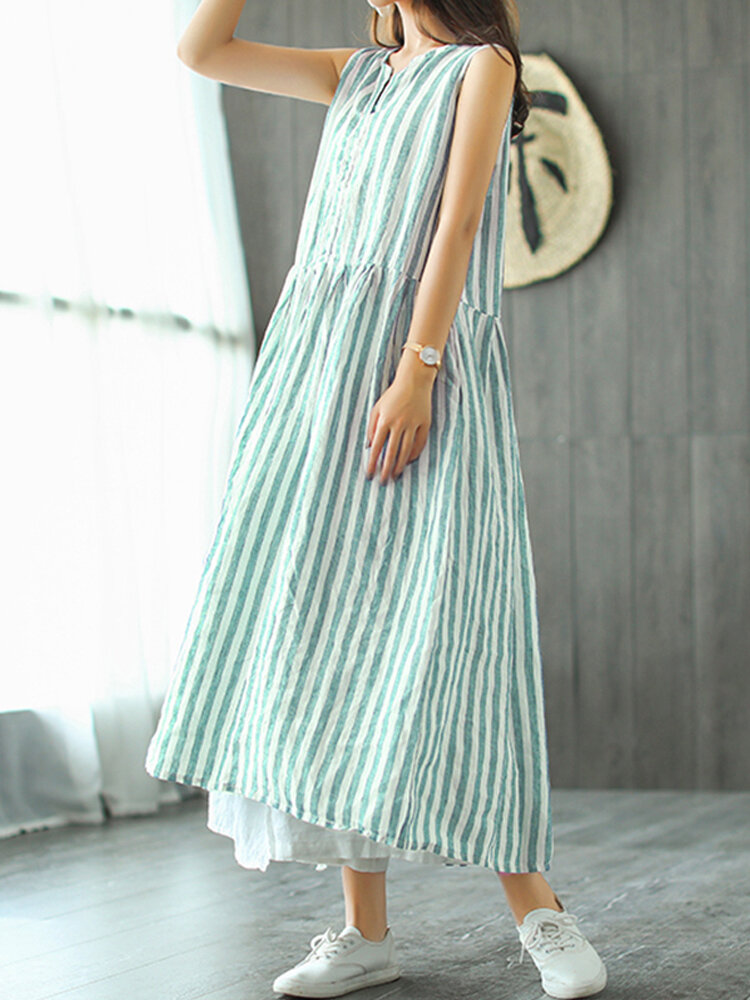 Striped Print V-neck Maxi Dress