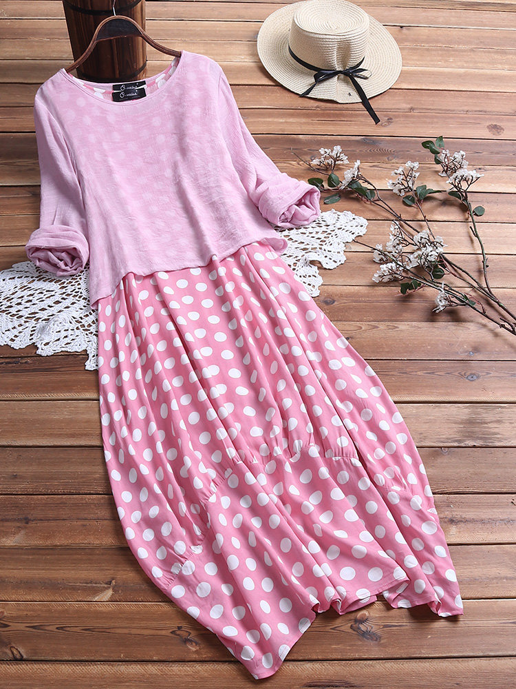 Fashion O-NEWE Casual Polka Dot Patchwork Two Pieces Plus Size Maxi ...