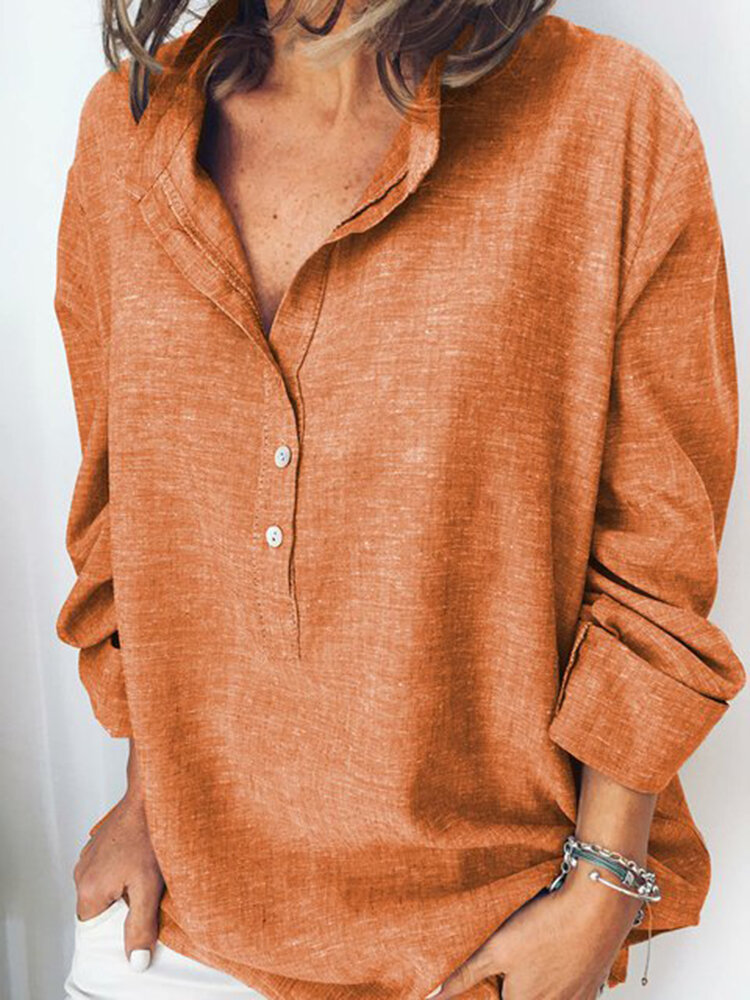 Casual Solid Color Turn down Collar Long Sleeve Shirt