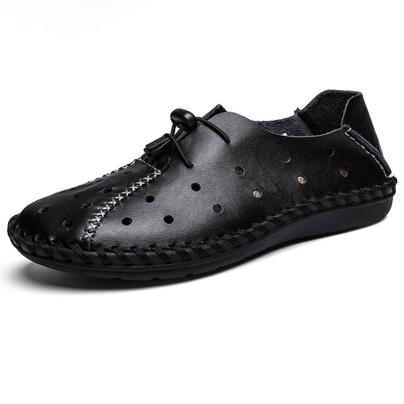 Large Size Men Hand Stitching Leather Hole Breathable Collapsible Heel ...