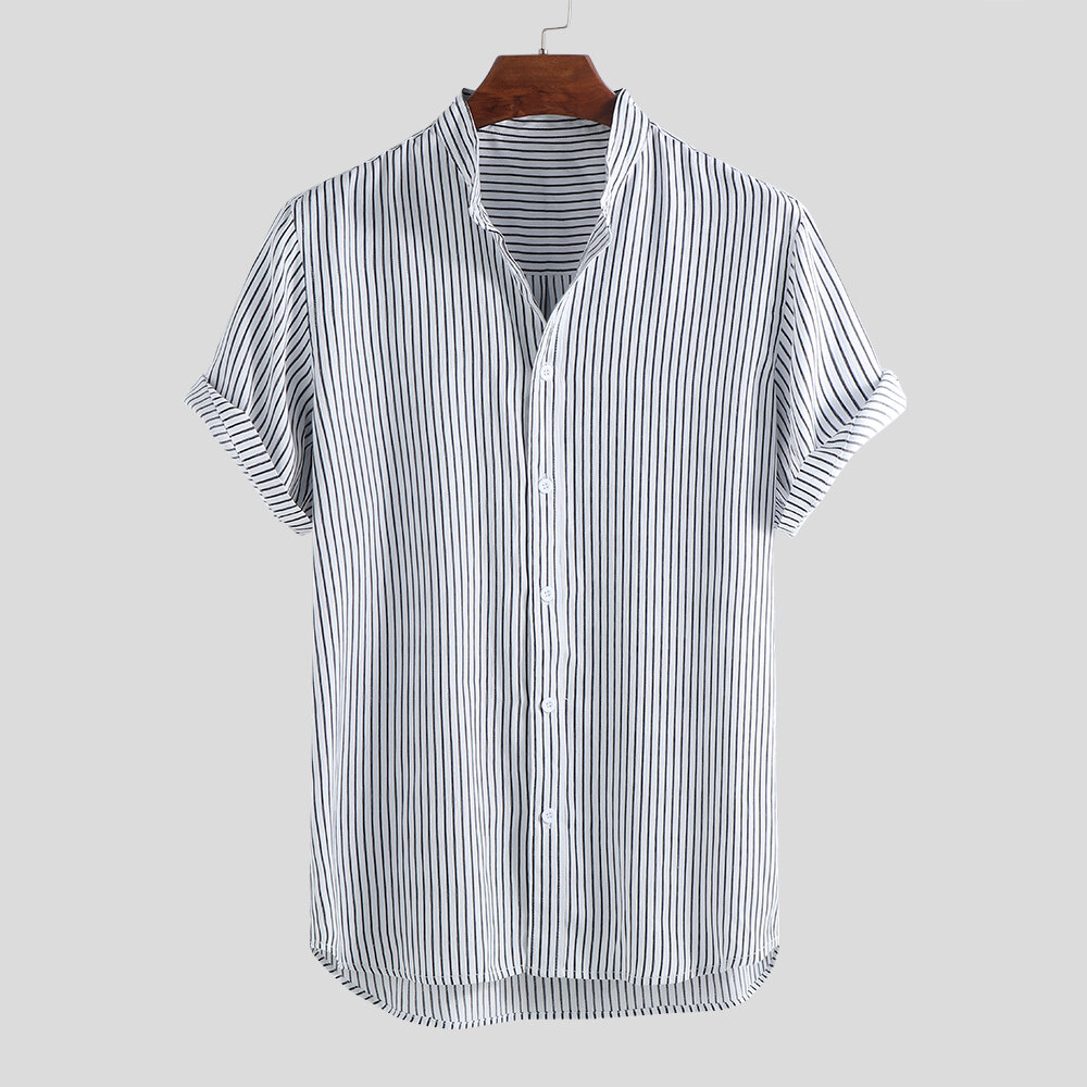Mens Striped Stand Collar Shirts