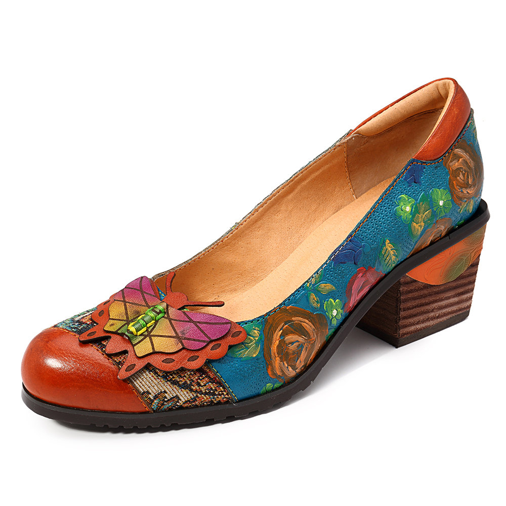 SOCOFY Hand Painted Leather Pumps