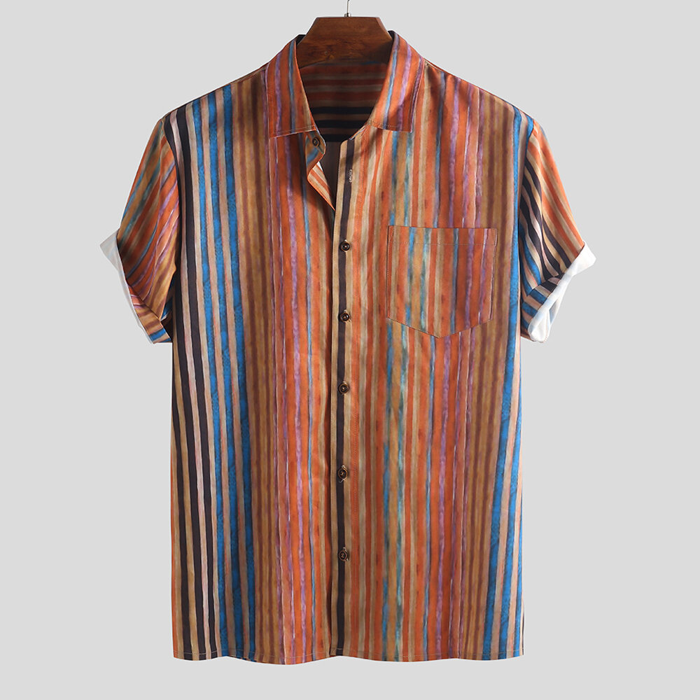 Mens Ethnic Striped Style Loose Shirts