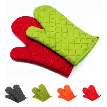 

KCASA KC-PG02 1Pcs Silicone Coating Oven Mitts Microwave Oven BBQ Heat Resistant Potholder Gloves, Orange red green