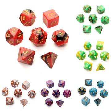 

7pc/Set TRPG Games Gaming Dices D4-D20 Multi-sided Dices 6 Color Intelligence Toys, Yellow red brown blue green purple
