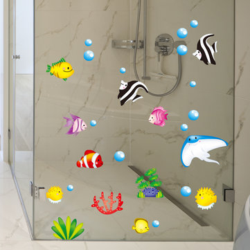 

Tropical Cartoon Fish Sea Bubble Ocean World Removable Wall Bathroom Sticker Glass Pastes Decor, White