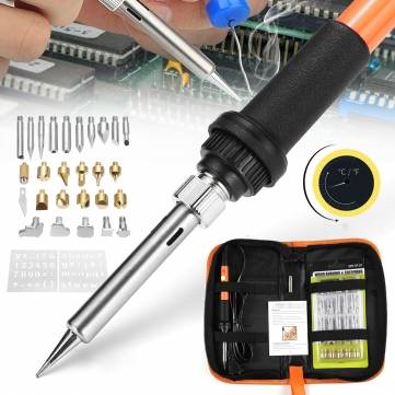 

28Pcs 110V 60W Adjustable Temperature Solder Iron Tool Kit Wood Burning Pen Assorted Tips Set US Plug with Bag