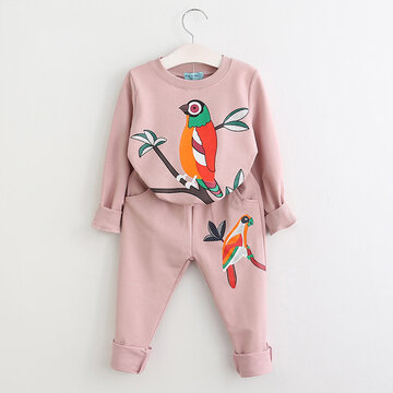 

2pcs Bird Girls Clothing Sets For 2Y-9Y, Pink