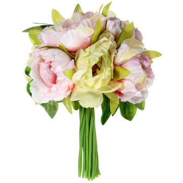 

10 Heads Artificial Silk Flower Peony Wedding Bouquet Party Home Decoration, Green champagne purple pink light green