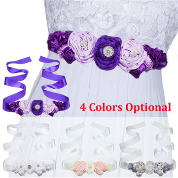 

Flower Sash Wedding Dress Waist Belt, Beige white white purple