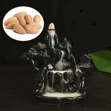 

Black Porcelain Backflow Ceramic Incense Burner Holder Aromatherapy Buddhist 10pcs Cones