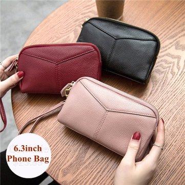 

Genuine Cowhide Women 6.3 Inches Phone Bag Clutch Wallet Keys Card Coin Holder Purse, Black gray pink rose red wine red