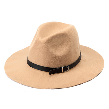 

Vintage Women Wide Brim Wool Blend Belt Bowler Trilby Fedora Cap Cowboy Hat, Black camel red wine red