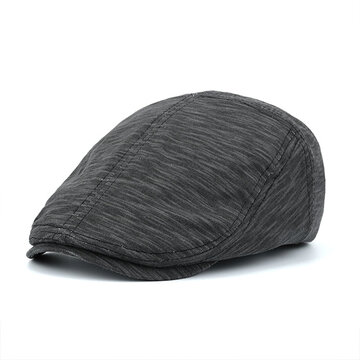 

Men Cotton Striped Adjustable Beret Hat Casual Sunshade Painter Caps Flat Sun Hat, Blue black grey white navy red