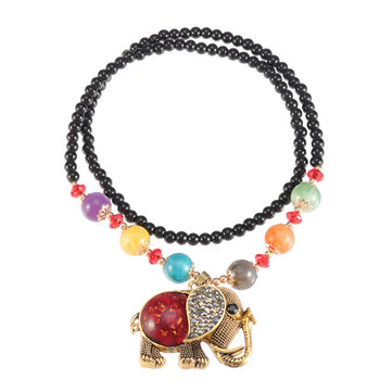 

Ethnic Elephant Beaded Necklace, As picture