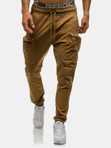 

Elastic Waist Multi-pocket Running Jogger Pants, Gray green camo