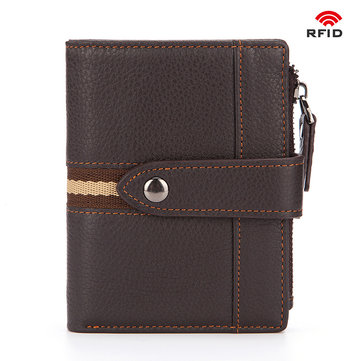 

RFID Antimagnetic Genuine Leather Multi-slot Trifold Wallet, Black coffee