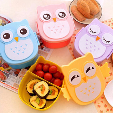 

900ml Cute Owl Lunch Box Food Fruit Storage Container Portable Bento Box Picnic, Purple yellow pink
