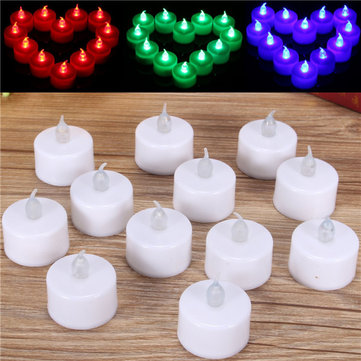 

12pcs Color Flameless LED Tealight Tea Candles Wedding Light, Blue green red