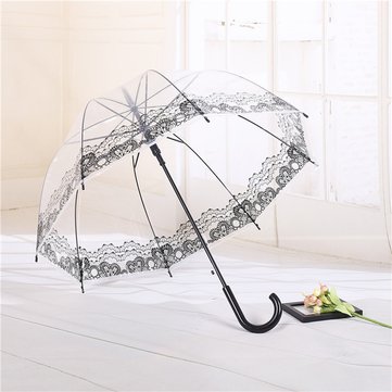 

Long Handle Transparent Lace Flower Umbrella Sunny and Rainy Umbrella Bumbershoot Rain Gear Supplies