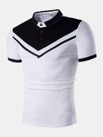 

Mens Contrast Color Turndown Short Sleeve Golf Shirt, White black