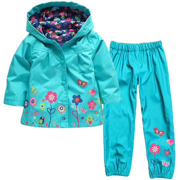 

Rain Coat + Pants For Kids, Rose red black dark blue red purple green blue yellow pink
