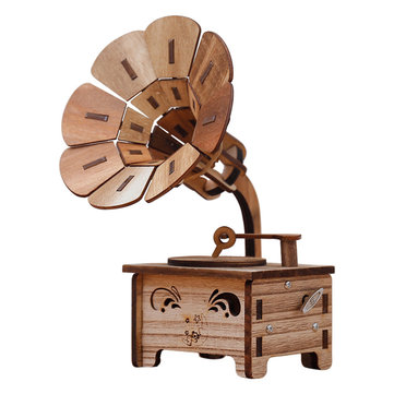 

Wooden DIY Phonograph Music Box, White