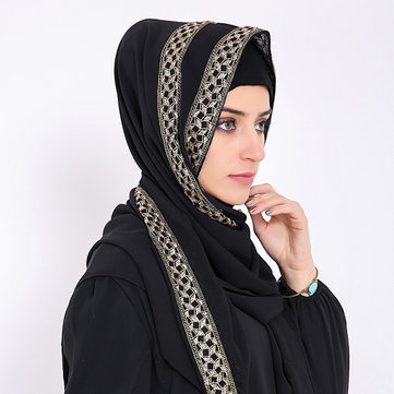 

Women Muslim Headscarf Plain Pearl Chiffon Scarf Hijab Arab Islamic Prayer Loop Shawls Scarves