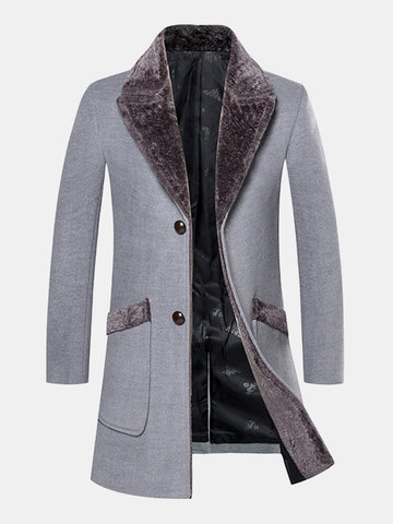 

Mid-Long Sheepskin Woolen Overcoat, Light gray navy