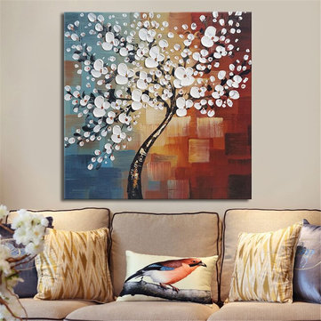 

Framed Hand Paint Canvas Painting Home Decor Wall Art Abstract Flower Tree Decoration, White