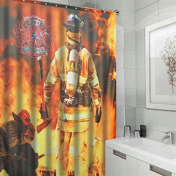 

Bathroom Shower Curtain Firefighter And Fire Pattern Waterproof Shower Curtain With 12 Hooks