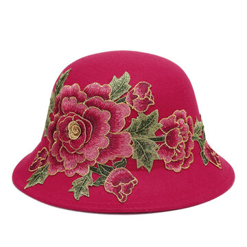 

Wild Embroidery Peony Cotton Hat, Blue khaki black wine red rose red