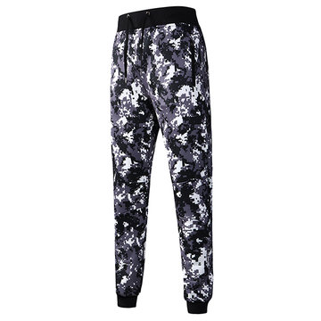 

Mens Sportwear Elastic Waist Drawstring Camouflage Polyester Casual Sport Pants, Camouflage grey