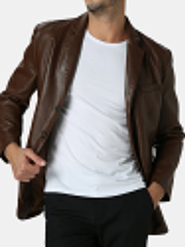 

Casual Single Breasted Lapel Collar Leather Clothing, Navy brown