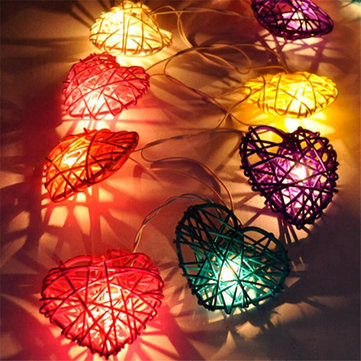 

10 LED Rattan Heart String Fairy Lights Lamp Xmas Wedding Party Home Decor, Pink purple multicolor warm white white yellow red