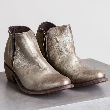 

Tattered Chunky Heel Zipper Ankle Boots, Brown green silver