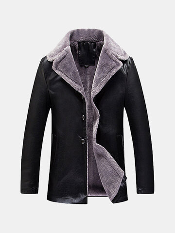 

Notch Collar Fleece Leather Jacket, Brown black