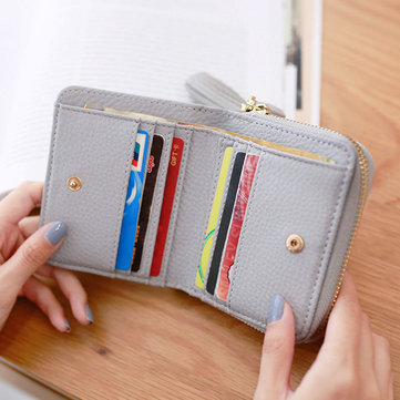 

Women Stylish Tassel Short Wallet Card Holder Coins Bag Purses, Dark pink