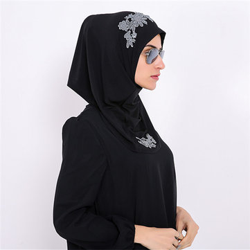 

Women Modal Flowers Embroidery Breathable Muslim Head Coverings Hijab Islamic Scarf Muslim Headscarf, Black/red/green