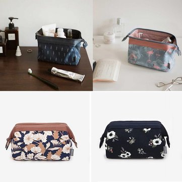 

Portable Charming Multifunction Travel Cosmetic Storage Bag Makeup Toiletry Case Pouch, Black/red/green flower navy leaf